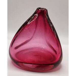 Signed ZUG Art Glass Vase Pink Cranberry Hand Blown Dated 1994